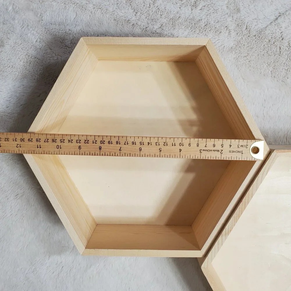 NWT Hexagon Wooden Tray Set Hexagon Wall Shelves Set of 3